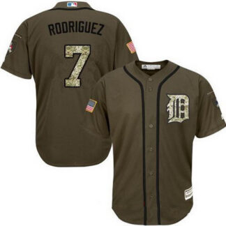 Men's Detroit Tigers #7 Ivan Rodriguez Retired Green Salute To Service Stitched MLB Majestic Cool Base Jersey