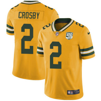 Nike Green Bay Packers #2 Mason Crosby Yellow Men’s 100th Season Stitched NFL Limited Rush Jersey