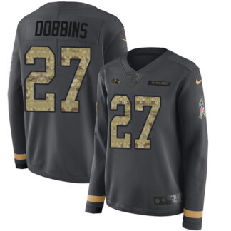 Nike Baltimore Ravens #27 J.K. Dobbins Anthracite Salute to Service Women’s Stitched NFL Limited Therma Long Sleeve...