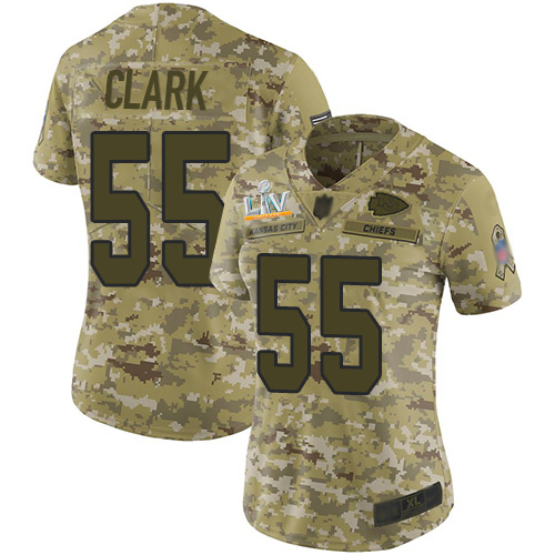 Nike Kansas City Chiefs #55 Frank Clark Camo Women’s Super Bowl LV Bound Stitched NFL Limited 2018 Salute To Servic...