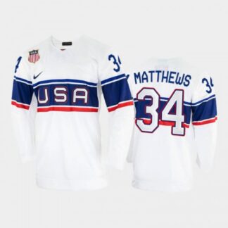 U.S. Men’s Hockey #34 Auston Matthews Nike Men’s Beijing 2022 Winter Olympics Home Jersey – White Men’s