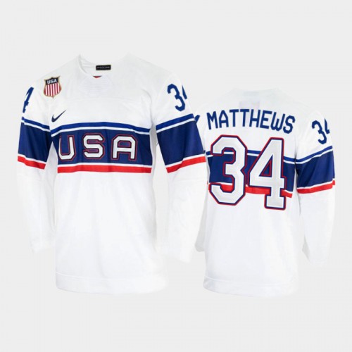 U.S. Men’s Hockey #34 Auston Matthews Nike Men’s Beijing 2022 Winter Olympics Home Jersey – White Men’s