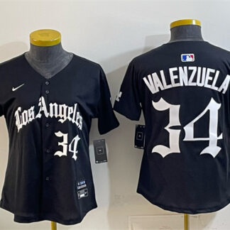 Youth Los Angeles Dodgers #34 Fernando Valenzuela Black 2025 World Series Champions LA Gothic Edition Limited Stitc...