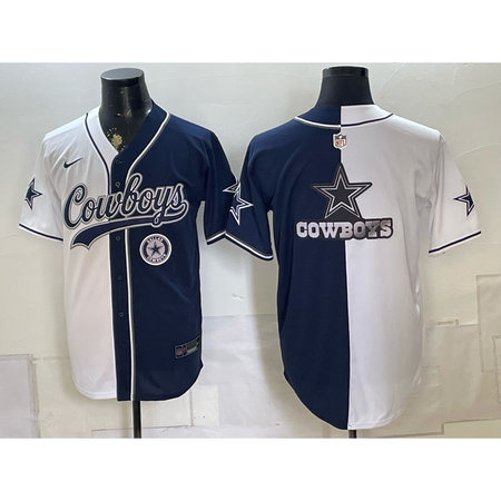 Men's Dallas Cowboys Navy Split Cool Base Stitched Baseball Jersey B2EW