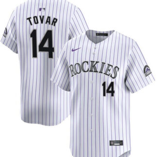 Men's Colorado Rockies #14 Ezequiel Tovar White White Home Limited Stitched Baseball Jersey