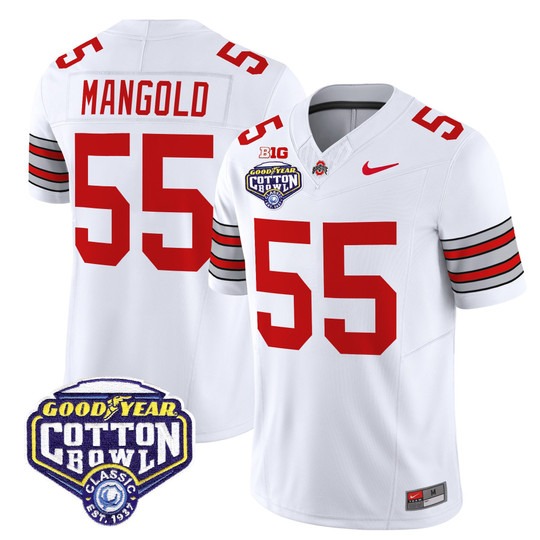 Men's Ohio State Buckeyes #55 Nick Mangold White 'Heritage Stripe' Cotton Bowl Patch F.U.S.E. Vapor Limited Stitche...