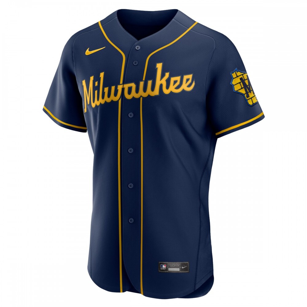 Milwaukee Brewers Nike Alternate Authentic Team Logo Jersey - Navy - Image 2