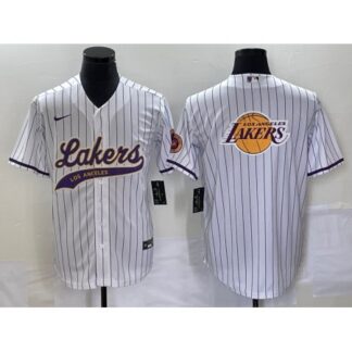 Men's Los Angeles Lakers White Team Big Logo Cool Base With Patch Stitched Baseball Jersey K8IY