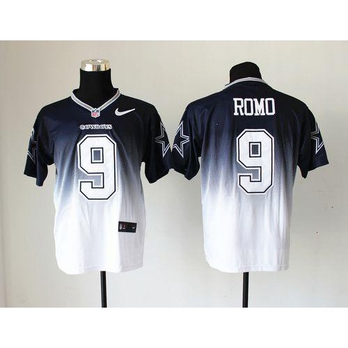 Nike Dallas Cowboys #9 Tony Romo Navy Blue/White Men’s Stitched NFL Elite Fadeaway Fashion Jersey
