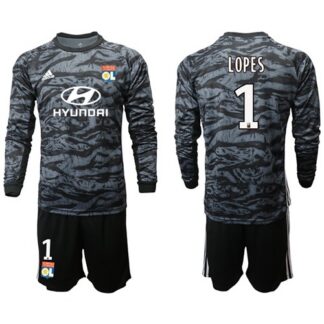 Lyon #1 Lopes Black Goalkeeper Long Sleeves Soccer Club Jersey