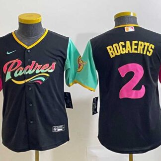 Youth San Diego Padres #2 Xander Bogaerts Black NEW 2023 City Connect Cool Base Stitched Jersey