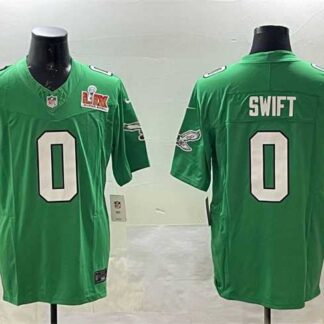 Men's Philadelphia Eagles #0 D'Andre Swift Green 2025 Super Bowl LIX Patch F.U.S.E. Throwback Vapor Untouchable Lim...