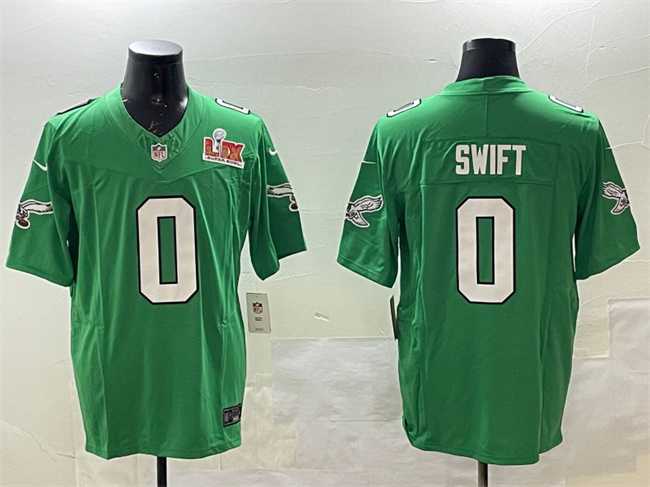Men's Philadelphia Eagles #0 D'Andre Swift Green 2025 Super Bowl LIX Patch F.U.S.E. Throwback Vapor Untouchable Lim...