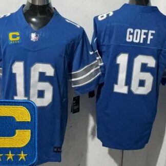 Men's Detroit Lions #16 Jared Goff Limited Blue 2025 Captain Patch F.U.S.E. Vapor Stitched Jersey