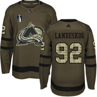 Adidas Colorado Avalanche #92 Gabriel Landeskog Green Youth 2022 Stanley Cup Final Patch Salute to Service Stitched...