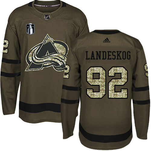 Adidas Colorado Avalanche #92 Gabriel Landeskog Green Youth 2022 Stanley Cup Final Patch Salute to Service Stitched...