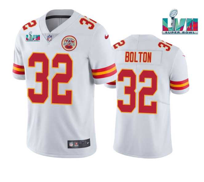 Men & Women & Youth Kansas City Chiefs #32 Nick Bolton White Super Bowl LVII Patch Vapor Untouchable Limited Stitch...