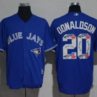 Men's Toronto Blue Jays #20 Josh Donaldson Royal Blue Team Logo Ornamented Stitched MLB Majestic Cool Base Jersey