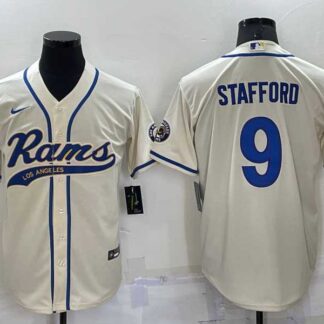 Men's Los Angeles Rams #9 Matthew Stafford Cream Stitched Cool Base Nike Baseball Jersey