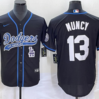 Men's Los Angeles Dodgers #13 Max Muncy Black With Patch Cool Base Stitched Baseball Jersey