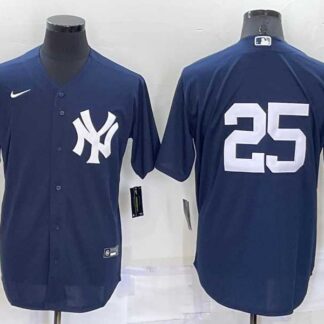 New York Yankees #25 Gleyber Torres No Name Navy Blue Throwback Stitched Cool Base Nike Jersey