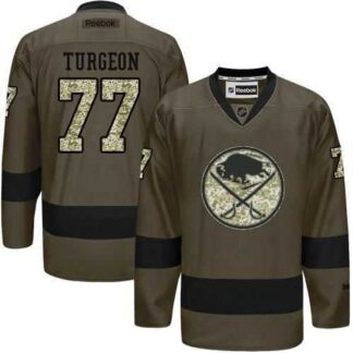 Glued Buffalo Sabres #77 Pierre Turgeon Green Salute to Service NHL Jersey