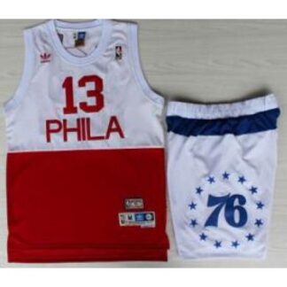 Philadelphia 76ers 13 Wilt Chamberlain White Red NBA Jerseys Short Suits Cheap