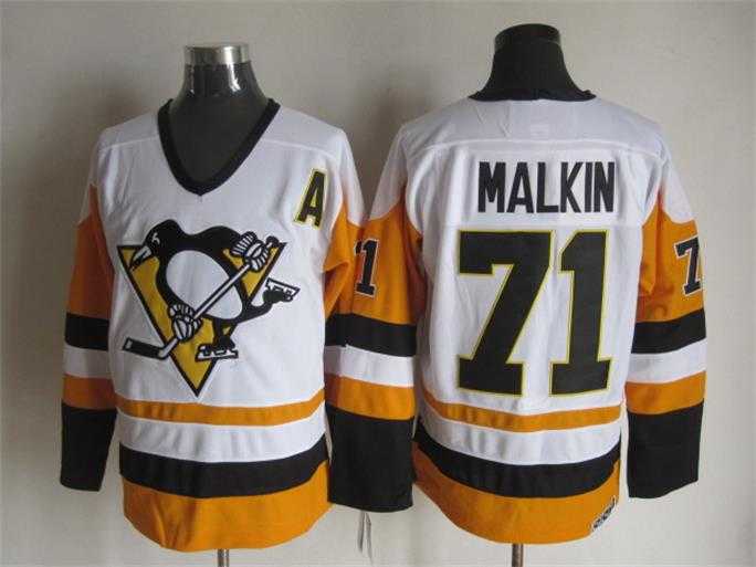 Pittsburgh Penguins #71 Evgeni Malkin CCM Throwback White-Yellow Jerseys
