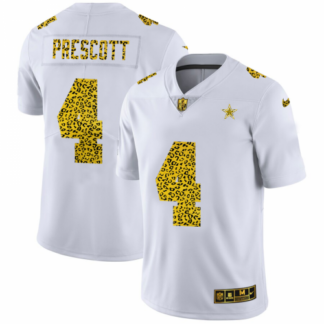 Dallas Cowboys #4 Dak Prescott Men’s Nike Flocked Leopard Print Vapor Limited NFL Jersey White