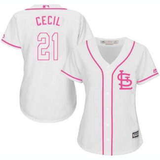 Women's St. Louis Cardinals #21 Brett Cecil White Pink New Cool Base Jersey