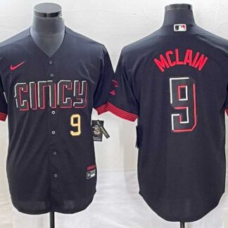 Men's Cincinnati Reds #9 Matt McLain Number Black 2023 City Connect Cool Base Stitched Jersey