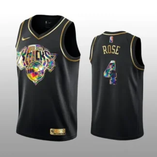 Youth New Yok Knicks #4 Derrick Rose 2021/22 Black Golden Edition 75th Anniversary Diamond Logo Stitched Basketball...