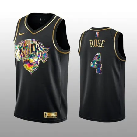 Youth New Yok Knicks #4 Derrick Rose 2021/22 Black Golden Edition 75th Anniversary Diamond Logo Stitched Basketball...
