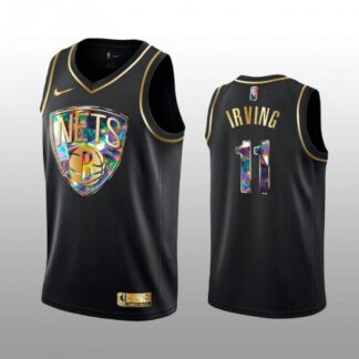 Men's Brooklyn Nets #11 Kyrie Irving 2021/22 Black Golden Edition 75th Anniversary Diamond Logo Stitched Basketball...