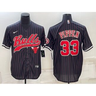 Men's Chicago Bulls #33 Scottie Pippen Black With Patch Cool Base Stitched Baseball Jersey T6XH