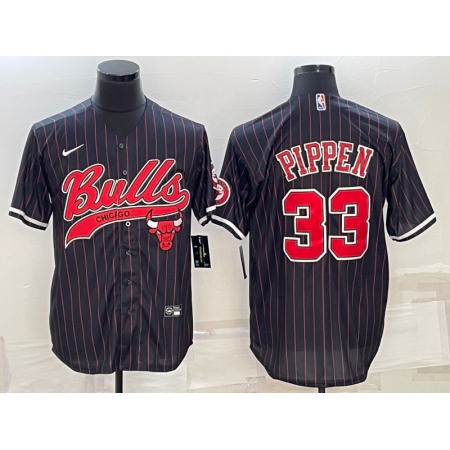 Men's Chicago Bulls #33 Scottie Pippen Black With Patch Cool Base Stitched Baseball Jersey T6XH