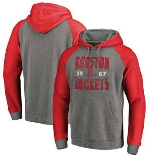 Houston Rockets Fanatics Branded Ash Antique Stack Tri Blend Raglan Pullover Hoodie Fyun