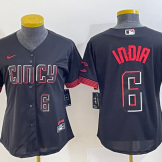 Women's Cincinnati Reds #6 Jonathan India Number Black 2023 City Connect Cool Base Stitched Jersey 1