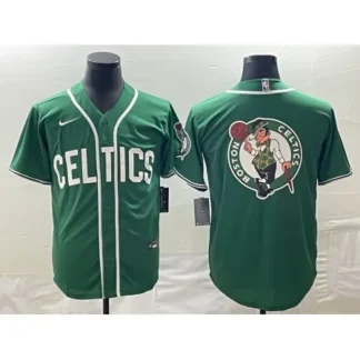 Men's Boston Celtics Green Team Big Logo With Patch Stitched Baseball Jersey H3I0