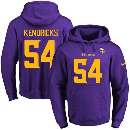 Printed Nike Minnesota Vikings #54 Eric Kendricks Purple-Yellow Name & Number Men's Pullover Hoodie