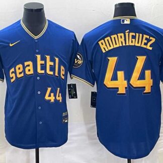 Men's Seattle Mariners #44 Julio Rodriguez Number Blue 2023 City Connect Cool Base Stitched Jerseys