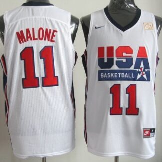 Team USA Basketball #11 Malone White Throwback Jerseys
