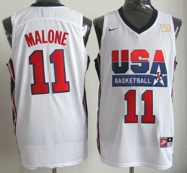 Team USA Basketball #11 Malone White Throwback Jerseys