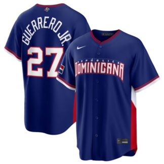 Men's Dominican Republic Baseball #27 Vladimir Guerrero Jr. Navy 2026 World Baseball Classic Road Stadium Stitched...