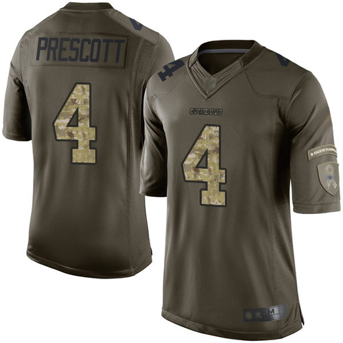 Nike Dallas Cowboys #4 Dak Prescott Green Youth Stitched NFL Limited 2015 Salute to Service Jersey