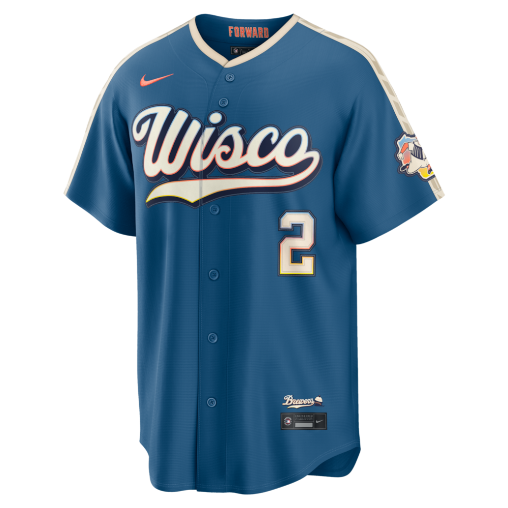 Brice Turang Milwaukee Brewers Nike 2026 City Connect Stadium Jersey - Mineral Blue - Image 2