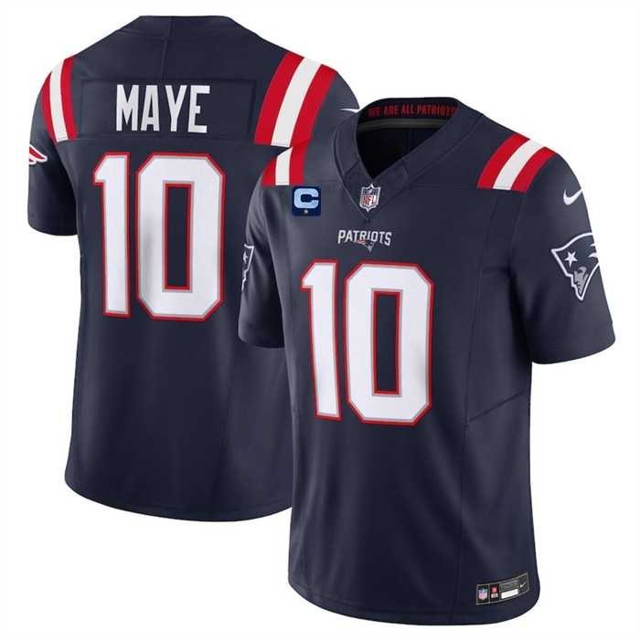 Men's New England Patriots #10 Drake Maye Navy 2025 F.U.S.E. With 1-Star C Patch Vapor Limited Stitched Football Je...