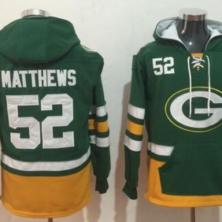 Nike Green Bay Packers #52 Clay Matthews Green Gold Name & Number Pullover NFL Hoodie