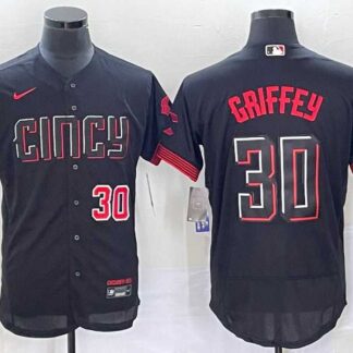 Men's Cincinnati Reds #30 Ken Griffey Jr Number Black 2023 City Connect Flex Base Stitched Jerseys