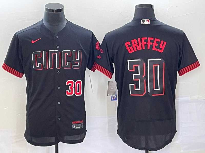 Men's Cincinnati Reds #30 Ken Griffey Jr Number Black 2023 City Connect Flex Base Stitched Jerseys